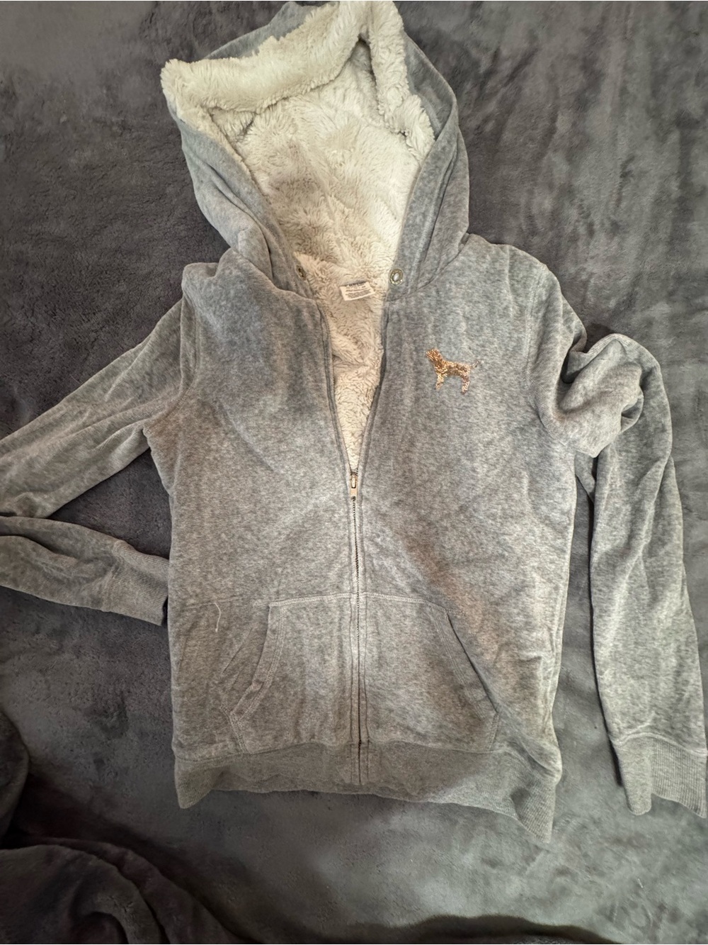Victoria's Secret Gray Plush-Lined Zip Hoodie